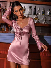 Load image into Gallery viewer, Tied Sweetheart Neck Long Sleeve Night Dress - Shop &amp; Buy
