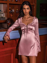 Load image into Gallery viewer, Tied Sweetheart Neck Long Sleeve Night Dress - Shop &amp; Buy

