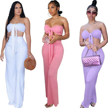 Load image into Gallery viewer, Two Piece Women Suits Croset Tops Wide Leg Pant - Shop &amp; Buy

