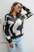 Load image into Gallery viewer, Two-Tone Johnny Collar Dropped Shoulder Pullover Sweater - Shop &amp; Buy
