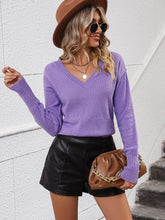 Load image into Gallery viewer, V-Neck Dropped Shoulder Long Sleeve Knit Top - Shop &amp; Buy
