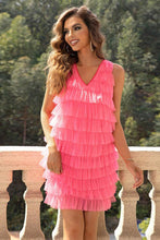 Load image into Gallery viewer, V-Neck Tiered Sleeveless Mesh Dress - Shop &amp; Buy
