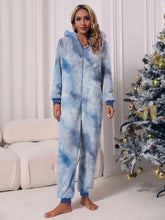 Load image into Gallery viewer, Zip Front Long Sleeve Hooded Teddy Lounge Jumpsuit - Shop &amp; Buy
